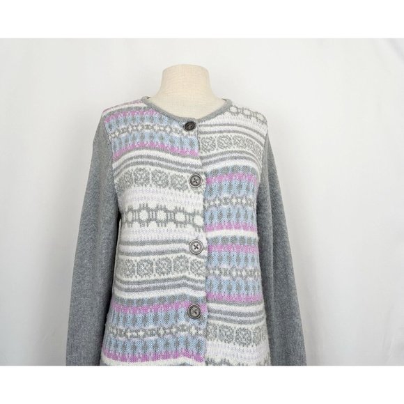 Christopher & Banks Cardigan Sweater Gray Fair Isle Longline Misses Size M New - Picture 2 of 7